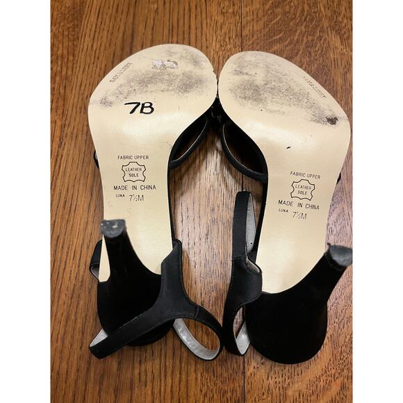 Sam & Libby Women's Black Satin Strappy High Heel Sandals Size 7.5 rhinestone - Picture 4 of 7